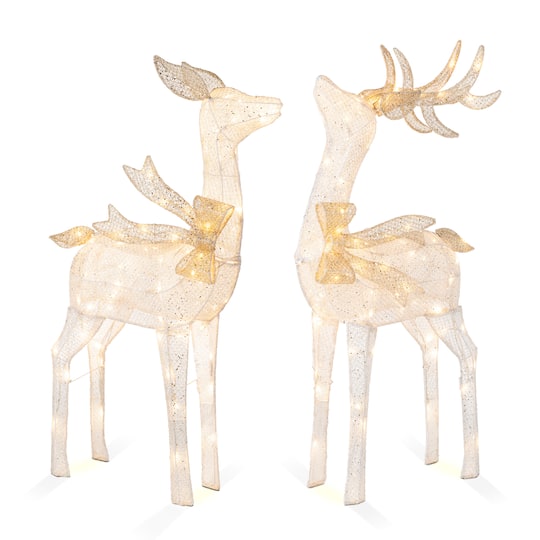 Glitzhome® 43" Christmas 3D Glittered Fabric Reindeer with 170 Warm White LED Lights Set